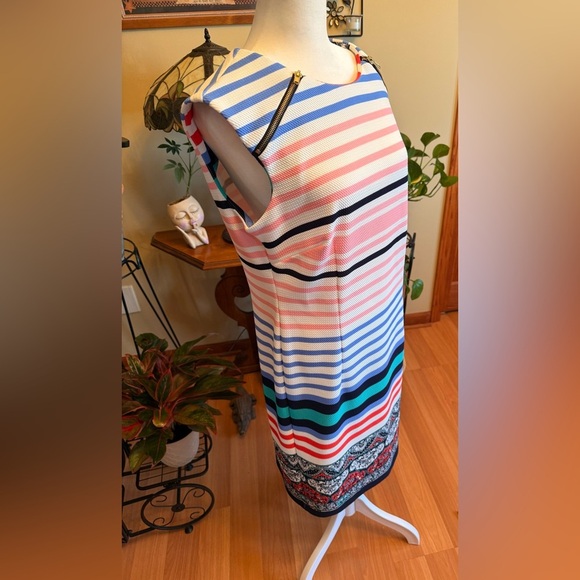 Karin Steven’s Shift Women's Pink White Blue Sleeveless Summer Dress Size 12 - Picture 6 of 16